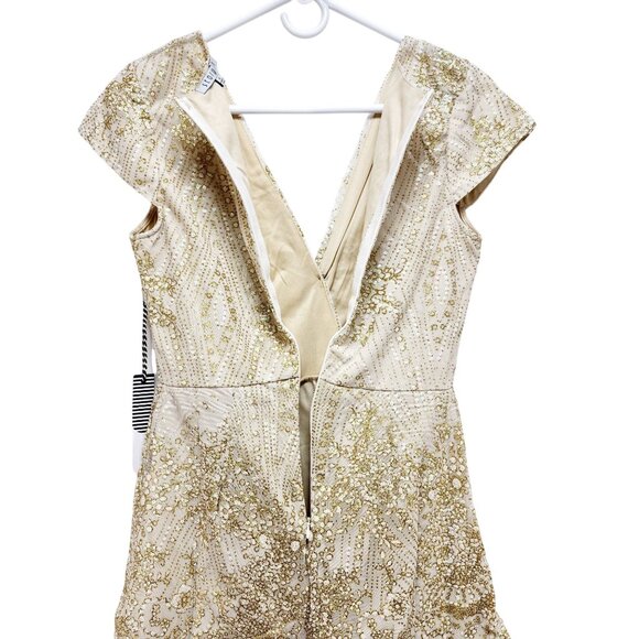 Sequin Womens Embellished Cream & Gold Short Sleeve Romper By Story On - Size S - Picture 11 of 11
